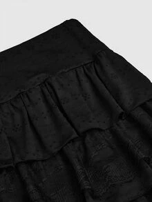 Sweetra CURVE Plus Size Women Lace Multi-Layer Ruffled Hem Elegant Black Midi Skirt Fall - Black - View 5