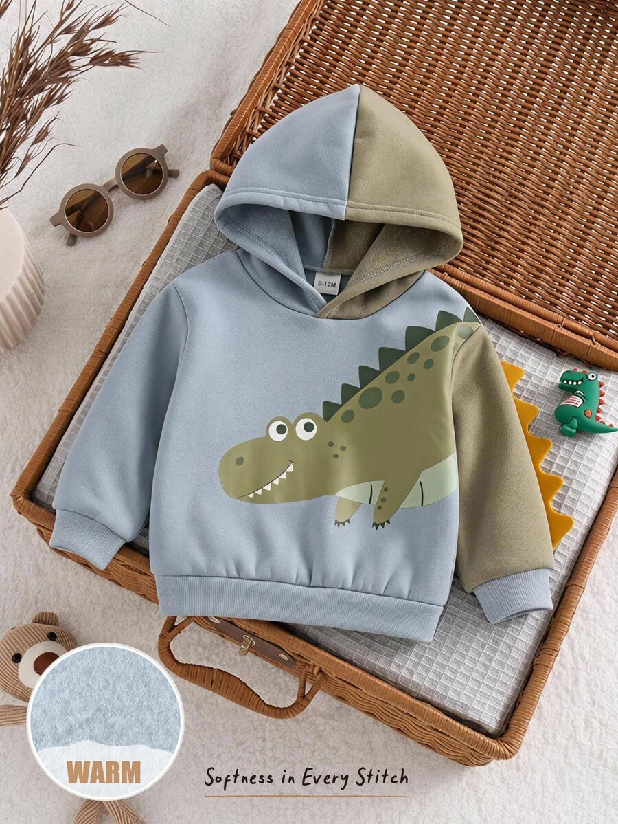 Cozy Pixies Baby Boy Cute Comfortable Versatile Cartoon Crocodile Pattern Autumn Sweatshirt - Multicolor - View 1