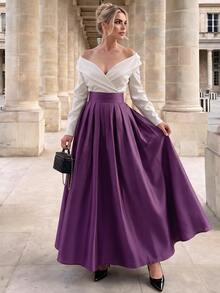 Anewsta Essential Fall/Winter Elegant Skirt, High Waist Elegant Formal Purple Puff Skirt Skirt, Vintage Style Wedding Restaurant Dinner Party Wedding Guest - Violet Purple - View 7