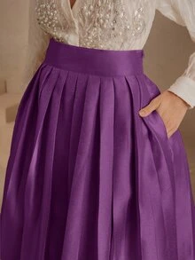 Anewsta Essential Fall/Winter Elegant Skirt, High Waist Elegant Formal Purple Puff Skirt Skirt, Vintage Style Wedding Restaurant Dinner Party Wedding Guest - Violet Purple - View 4