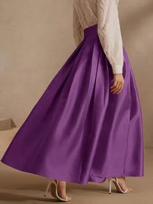 Anewsta Essential Fall/Winter Elegant Skirt, High Waist Elegant Formal Purple Puff Skirt Skirt, Vintage Style Wedding Restaurant Dinner Party Wedding Guest - Violet Purple - View 2