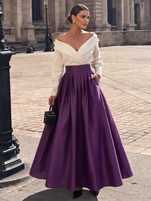 Anewsta Essential Fall/Winter Elegant Skirt, High Waist Elegant Formal Purple Puff Skirt Skirt, Vintage Style Wedding Restaurant Dinner Party Wedding Guest - Violet Purple - View 1