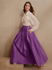 Anewsta Essential Fall/Winter Elegant Skirt, High Waist Elegant Formal Purple Puff Skirt Skirt, Vintage Style Wedding Restaurant Dinner Party Wedding Guest - Violet Purple - View 6