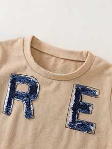 SHEIN Unisex Baby 2pcs/Set Casual Fashion Embroidered Short Sleeve T-Shirt And Denim Shorts Outfit, Baby Boy Streetwear Set, Spring/Summer - Multicolor - View 7
