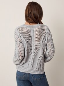 Willow Rêve Women's Grey V-Neck Jacquard Pullover Sweater - Grey - View 2