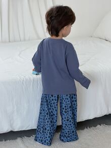 Dazy Kids Young Boys Cat Print Long Sleeve Top And Polka Dot Print Long Pants Loungewear Set - Blue - View 8