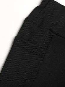 SHEIN Girlism 青少年女孩黑色高腰緊身高彈力休閒瑜伽多功能喇叭褲附口袋，運動長褲隨機單品 - 黑色 - 查看 4