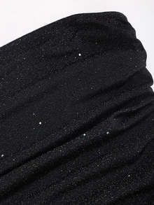 Sweetra New Summer Shiny Fabric Elegant Commuting Everyday Cake Ruffle Strapless Waisted Slim Mini Dress - Black - View 4