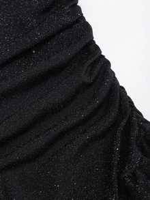Sweetra New Summer Shiny Fabric Elegant Commuting Everyday Cake Ruffle Strapless Waisted Slim Mini Dress - Black - View 5