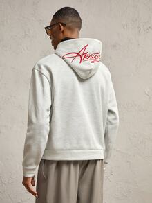 AKNOTIC Business Casual 男士寬鬆版型字母刺繡灰色針織休閒連帽衛衣，復古淺灰色長袖連帽衫，寬大 Y2K 街頭風，適合秋冬、學校、父親節禮物、足球、假日穿著 - 淺灰色 - 查看 4