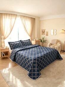 Velvet Luxury "Bedspread" Set Made In Turkey With Soft Touch Good Quality 195*235 With Pillowcase - Navy Blue - View 2