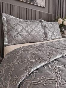 Velvet Luxury "Bedspread" Set Made In Turkey With Soft Touch Good Quality 195*235 With Pillowcase - Grey - View 3