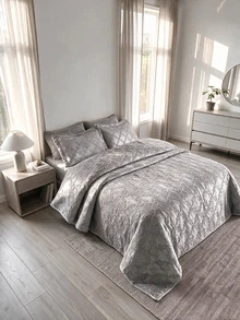 Velvet Luxury "Bedspread" Set Made In Turkey With Soft Touch Good Quality 195*235 With Pillowcase - Grey - View 4