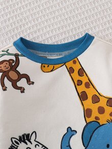 SHEIN Baby Boy Cartoon Animal Print Long Sleeve Crew Neck Top And Pants Loungewear Set - Multicolor - View 5