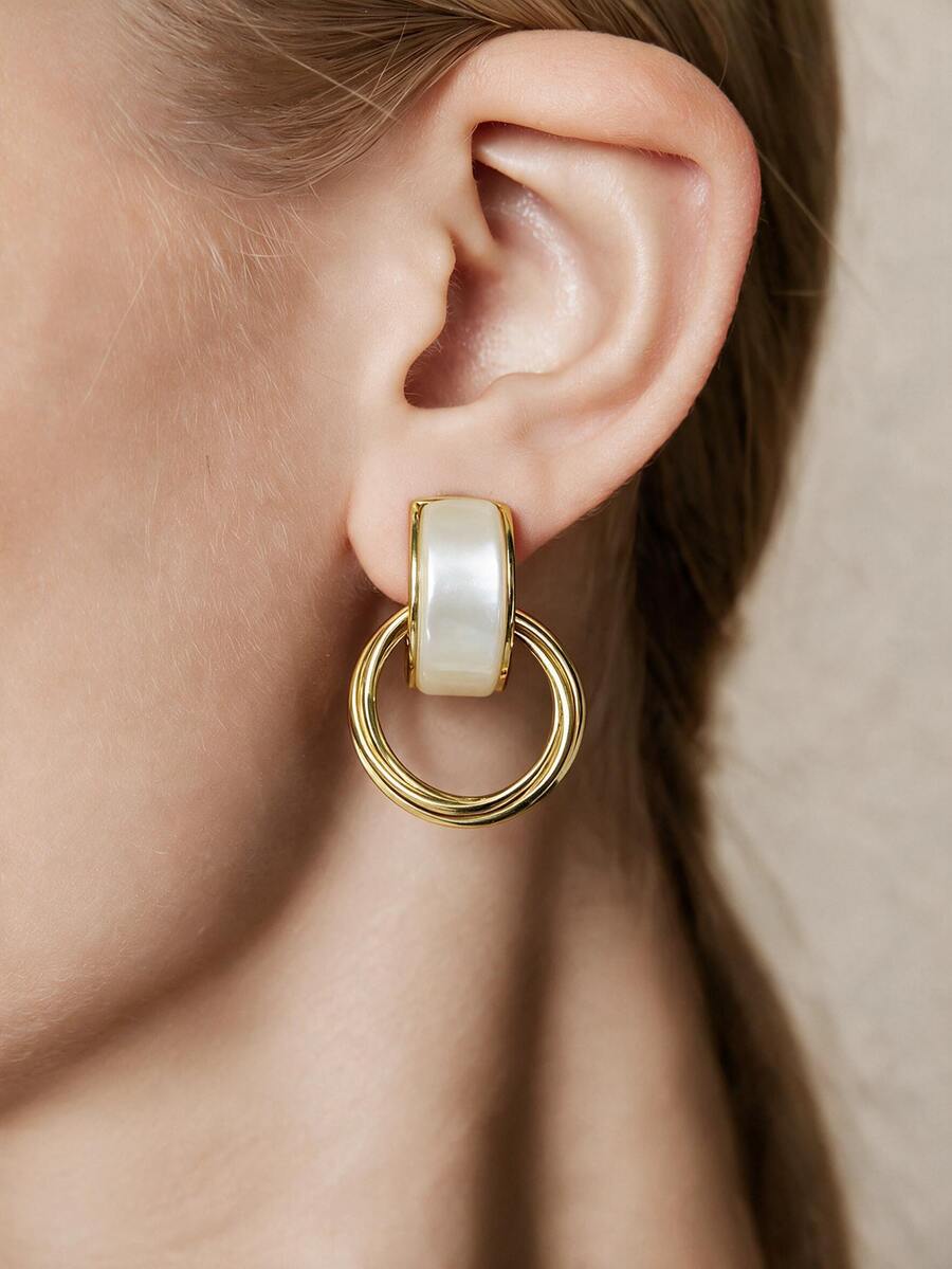 1 Pair Minimalist Luxury Geometric Vintage Earrings, Suitable For Daily Wear - Yellow Gold - View 1