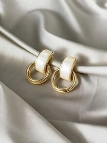 1 Pair Minimalist Luxury Geometric Vintage Earrings, Suitable For Daily Wear - Yellow Gold - View 3