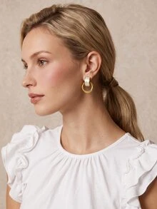 1 Pair Minimalist Luxury Geometric Vintage Earrings, Suitable For Daily Wear - Yellow Gold - View 2