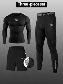 RISE LYT Men's Minimalist Long Sleeve T-Shirt And Fitted Base Layer Long Pants With Pocket Shorts Sports Set - Black - View 1