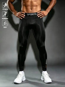 Acti Log Men's Minimalist Jacquard Trim Sports Compression Leggings - Black - View 5