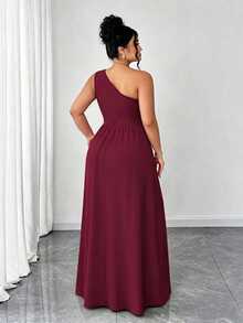 Elenzga Plus Size Women's Elegant Ruffle Trim Solid Color Maxi Dress,Formal Burgundy Winter Wedding Prom Dress,Spaghetti Strap Date Party Graduation Gown - Burgundy - View 2