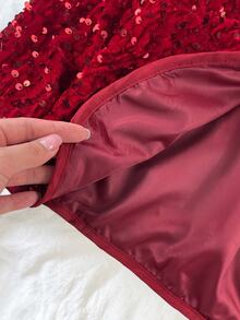 SHEIN Tween Girl Solid Color Long Sleeve Sequin Open Front Jacket, Autumn/Winter - Red - View 3