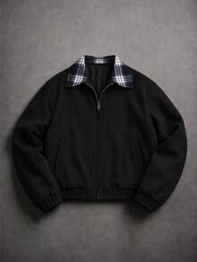 STYNVO Men's Plaid Colorblock Casual Daily Long Sleeve Jacket - Black - View 3