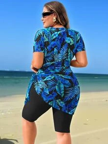SHEIN Swim 大尺碼女款隨機印花布基尼 夏季度假黑色沙灘套裝 優雅款 - 彩色 - 查看 2