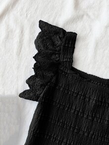青少年女孩背心與細肩帶上衣 新款夏季休閒度假風 色紋理蕾絲 - 黑色 - 查看 4