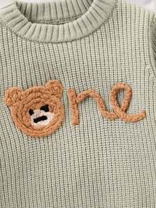 SHEIN Baby Boy Casual Cute Family Matching Classic Cartoon Bear Pattern Sweater, Suitable For Autumn Winter Family Matching Photoshoot Green Pullover - Green - View 4