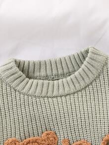 SHEIN Baby Boy Casual Cute Family Matching Classic Cartoon Bear Pattern Sweater, Suitable For Autumn Winter Family Matching Photoshoot Green Pullover - Green - View 3