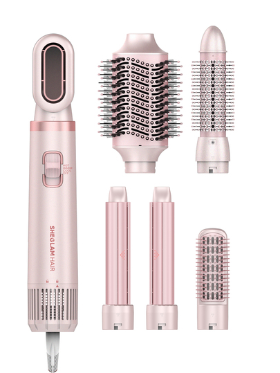 SHEGLAM HAIR Blowout Bliss All-In-One Multi-Styler,5 In 1 Blow Dryer Brush,VolumizingBrushes For Quick,Air Curling Wrap,Drying,Curling,Straightening & Volumizing,Anti-Frizz,Powerful Airflow 2X Faster Drying,Universal Voltage For Hair Styling Makeup Holiday Accerssories Pink Comb Autumn