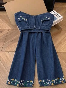 GlowEve 女款夏季花卉刺繡牛仔褲 - 深色水洗藍 - 查看 6