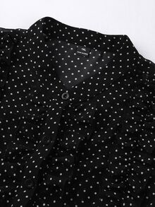Grovea Plus Size French Chiffon Vintage Romantic Elegant Polka Dot Ruffle Trim Button-Up Blouse Office Party Formal Black And White Summer - Black - View 4