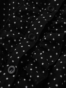 Grovea Plus Size French Chiffon Vintage Romantic Elegant Polka Dot Ruffle Trim Button-Up Blouse Office Party Formal Black And White Summer - Black - View 6