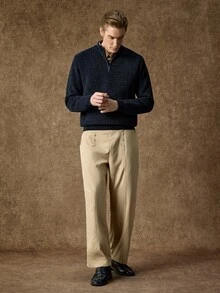 Manfinity CasualKnits 男士秋冬半拉鍊長袖休閒百搭毛衣，老錢風 - 藏蓝色 - 查看 4