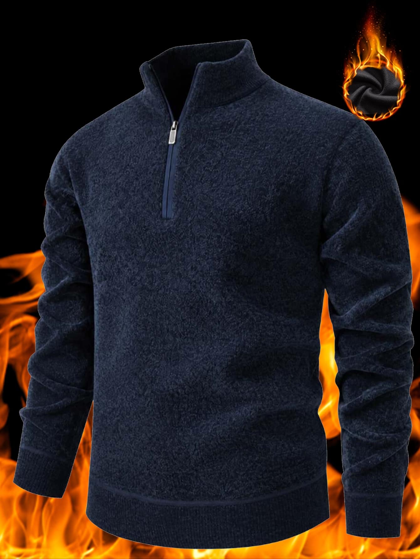 Manfinity CasualKnits 男士秋冬半拉鍊長袖休閒百搭毛衣,老錢風 - 藏蓝色 - 查看 1