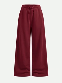 Girlism Tween Girl Knitted Burgundy Loose Casual Versatile Drawstring Pocket Wide Leg Sweatpants - Burgundy - View 6