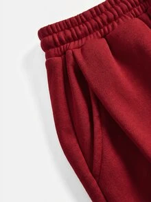 Girlism Tween Girl Knitted Burgundy Loose Casual Versatile Drawstring Pocket Wide Leg Sweatpants - Burgundy - View 4