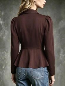 SHEIN 女款純色百褶休閒百搭通勤旅行西裝外套 - 巧克力棕 - 查看 3