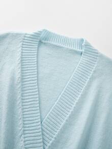 SHEIN New Autumn V-Neck Waist Cinched Knitted A-Line Dress, Elegant And Intellectual - Blue - View 4