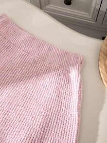 SHEIN Girls' 2 Pieces Knit Set, Peter Pan Collar, Bow, Cable Knit, Colorblock, Princess Style, Spring/Autumn, Skirt, Cardigan Top, Sweet Girls' Outfit - Pink - View 4