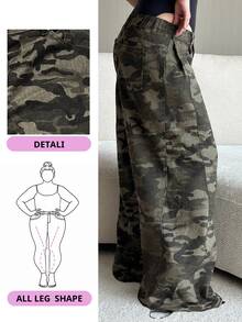 Dazy Plus Plus Size Women Military Green Camouflage Loose Straight Leg Jeans, Motorcycle Autumn - Army Green - View 1