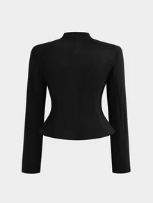 Sweetra Jaket Lengan Panjang Kasual Harian Wanita Ukuran Plus dengan Motif Blok Warna - Hitam - View 2