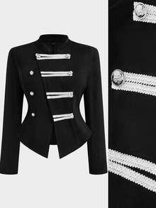 Sweetra Jaket Lengan Panjang Kasual Harian Wanita Ukuran Plus dengan Motif Blok Warna - Hitam - View 1