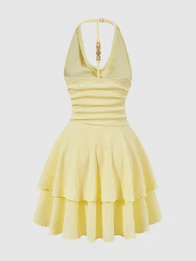 SHEIN Teen Girl Sweet Soft Style Mini Dress, Elegant Cute Line Design Experience Campus, Outing, Party Prom Beach Occasions In Summer, Graduation, Yellow - Yellow - View 6