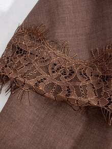 Momance Maternity Brown Pants Loose Comfortable Waistband Lace Patchwork - Coffee Brown - View 14
