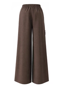 Momance Maternity Brown Pants Loose Comfortable Waistband Lace Patchwork - Coffee Brown - View 8