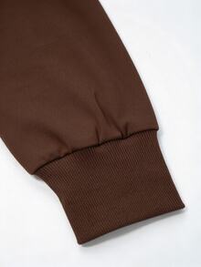 Omancia Vintage Maillard Asymmetric Cold Shoulder Casual Set For Women, Loose Slouchy Long Sleeve Top And Wide Leg Pants 2 Pieces Set - Brown - View 7