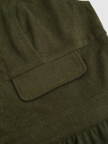 Sweetra Plus Size Vintage Corduroy Deep V Neck Sleeveless Jumpsuit, Button Waist Elastic Wide Leg Long Overall Fall - Army Green - View 7