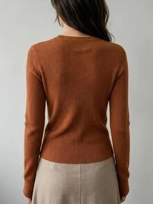 DAZY Business Casual V-Neck Long Sleeve Pullover Sweater Fall/Winter - Orange - View 4